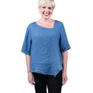 NEW $98 Tina Stephens Italy Sariah Linen Pullover Top Lagenlook